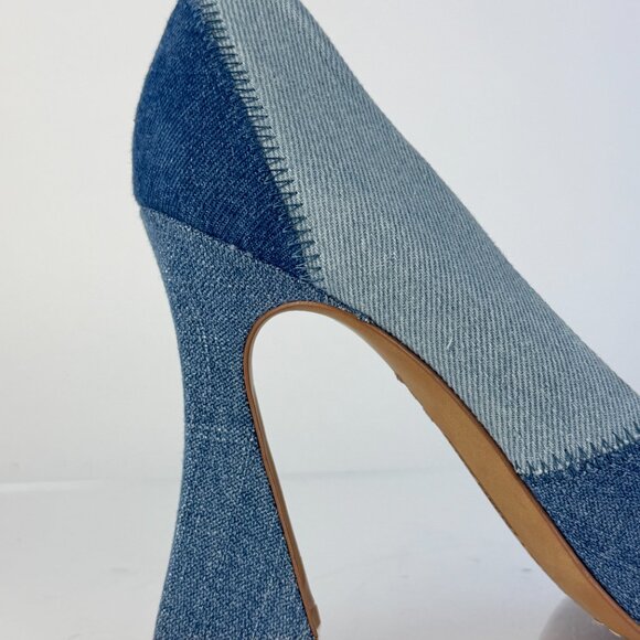 Vince Camuto Patchwork Denim Flare Heel Pumps 4" Classic Pointed Toe 9.5M - Picture 6 of 10